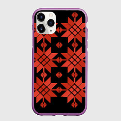 Чехол iPhone 11 Pro матовый Удмуртский - вертикаль black, цвет: 3D-фиолетовый