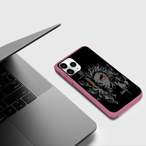 Чехол iPhone 11 Pro матовый Монохромный - Кеджиро Ренгоку / 3D-Малиновый – фото 3