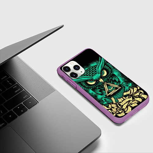 Чехол iPhone 11 Pro матовый Неоновая сова - тотемная птица / 3D-Фиолетовый – фото 3