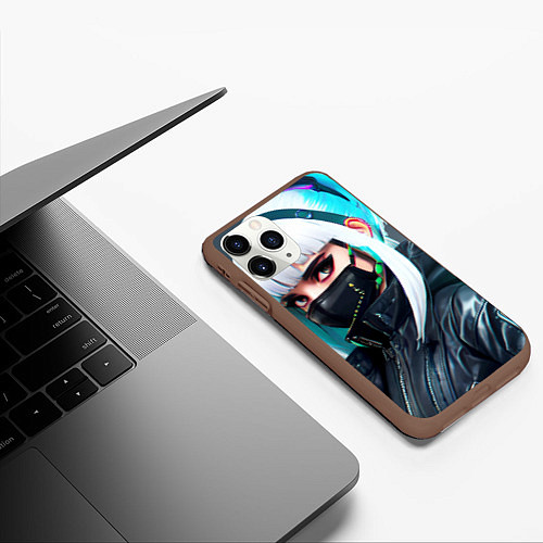 Чехол iPhone 11 Pro матовый Крутая чувиха в маске - киберпанк / 3D-Коричневый – фото 3