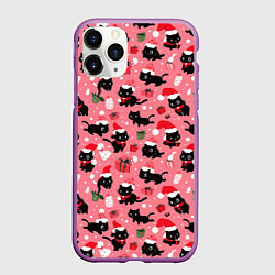 Чехол iPhone 11 Pro матовый Новогодние чёрные котики с подарками, цвет: 3D-фиолетовый