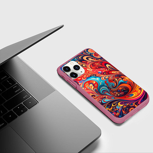 Чехол iPhone 11 Pro матовый Новая гжель / 3D-Малиновый – фото 3