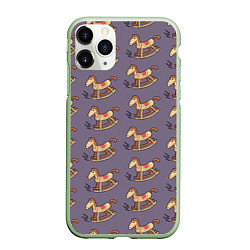 Чехол iPhone 11 Pro матовый Деревянные лошадки качалки, цвет: 3D-салатовый