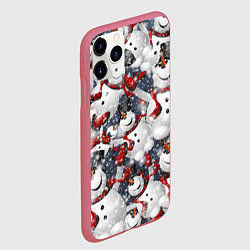 Чехол iPhone 11 Pro матовый Зимний паттерн со снеговиками, цвет: 3D-малиновый — фото 2