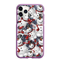 Чехол iPhone 11 Pro матовый Зимний паттерн со снеговиками, цвет: 3D-фиолетовый