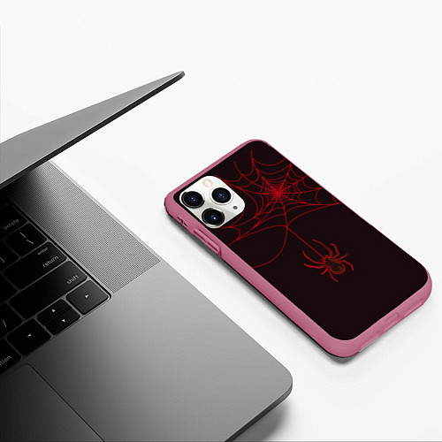Чехол iPhone 11 Pro матовый Красная паутина / 3D-Малиновый – фото 3