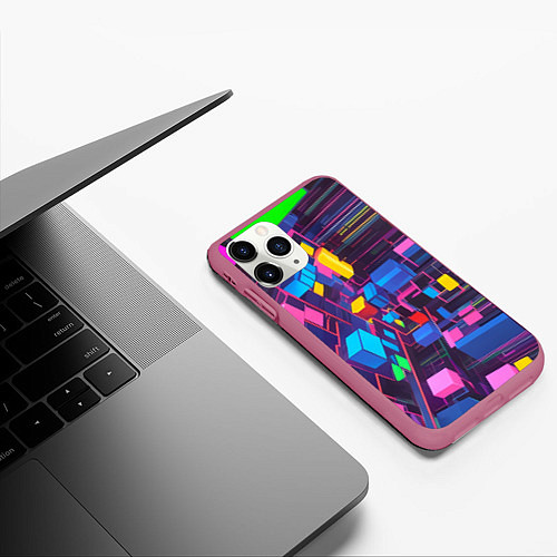 Чехол iPhone 11 Pro матовый Пространство с кубами / 3D-Малиновый – фото 3