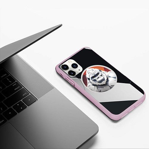 Чехол iPhone 11 Pro матовый Белая горилла / 3D-Розовый – фото 3