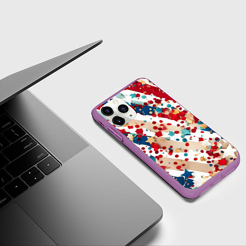 Чехол iPhone 11 Pro матовый Новогодние линии красный синий / 3D-Фиолетовый – фото 3