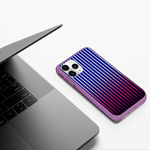 Чехол iPhone 11 Pro матовый Полосатый сине-красный / 3D-Фиолетовый – фото 3