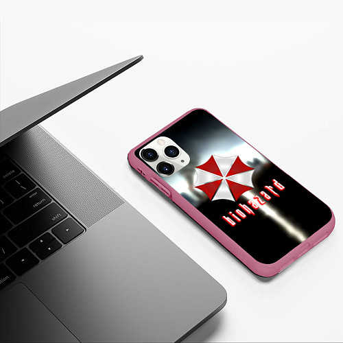 Чехол iPhone 11 Pro матовый Raccoon city / 3D-Малиновый – фото 3