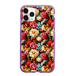 Чехол iPhone 11 Pro матовый Узор из роз и разных цветов, цвет: 3D-фиолетовый