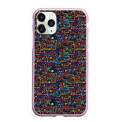 Чехол iPhone 11 Pro матовый Абстрактные разноцветные линии на черном фоне, цвет: 3D-розовый