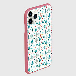 Чехол iPhone 11 Pro матовый Новогодние элементы елки снежинки шарики, цвет: 3D-малиновый — фото 2