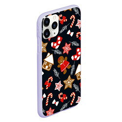 Чехол iPhone 11 Pro матовый Рождественские пряники - праздничный паттерн, цвет: 3D-светло-сиреневый — фото 2