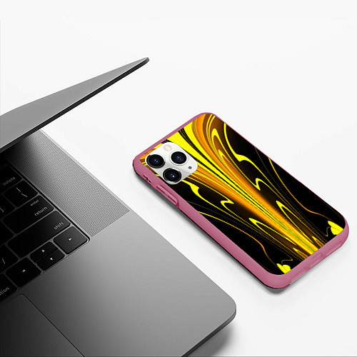 Чехол iPhone 11 Pro матовый Предупреждающая осиная расцветка / 3D-Малиновый – фото 3