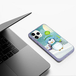 Чехол iPhone 11 Pro матовый Новогодний пингвин, цвет: 3D-светло-сиреневый — фото 2