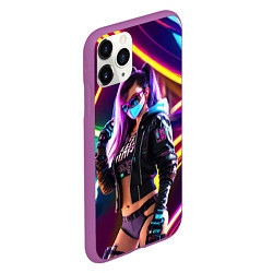 Чехол iPhone 11 Pro матовый Cool girl - cyberpunk - neon glow, цвет: 3D-фиолетовый — фото 2