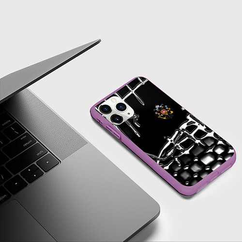 Чехол iPhone 11 Pro матовый Россия герб РФ / 3D-Фиолетовый – фото 3