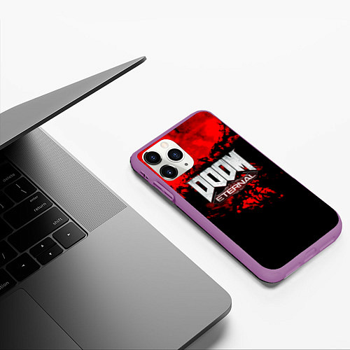 Чехол iPhone 11 Pro матовый Doom blood game / 3D-Фиолетовый – фото 3