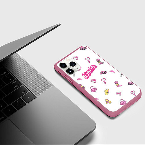 Чехол iPhone 11 Pro матовый Дарья - в стиле барби: аксессуары паттерн / 3D-Малиновый – фото 3