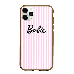 Чехол iPhone 11 Pro матовый Barbie - классическая розово-белая полоска, цвет: 3D-коричневый