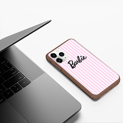 Чехол iPhone 11 Pro матовый Barbie - классическая розово-белая полоска, цвет: 3D-коричневый — фото 2