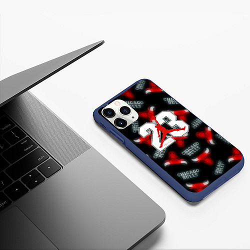 Чехол iPhone 11 Pro матовый Basketball jordan logo / 3D-Тёмно-синий – фото 3