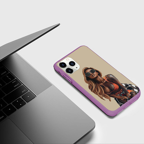 Чехол iPhone 11 Pro матовый Девушка с тату / 3D-Фиолетовый – фото 3