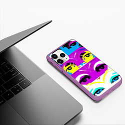 Чехол iPhone 11 Pro матовый Eyes - pop art - neural network, цвет: 3D-фиолетовый — фото 2