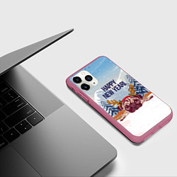 Чехол iPhone 11 Pro матовый Мопс с оленьими рогами, цвет: 3D-малиновый — фото 2