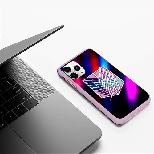 Чехол iPhone 11 Pro матовый Attack on Titan stripes neon / 3D-Розовый – фото 3