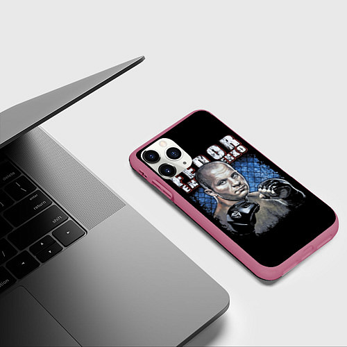 Чехол iPhone 11 Pro матовый Фёдор Емельяненко - последний император / 3D-Малиновый – фото 3