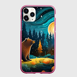 Чехол iPhone 11 Pro матовый Хозяин тайги: медведь в лесу, цвет: 3D-малиновый