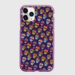 Чехол iPhone 11 Pro матовый Мексиканские черепа Калака, цвет: 3D-фиолетовый