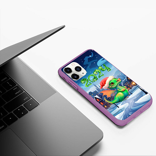 Чехол iPhone 11 Pro матовый Милый дракончик 2024 / 3D-Фиолетовый – фото 3