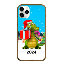 Чехол iPhone 11 Pro матовый Дракон с подарками, цвет: 3D-коричневый