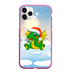Чехол iPhone 11 Pro матовый Зимний дракончик, цвет: 3D-малиновый