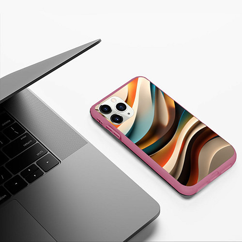 Чехол iPhone 11 Pro матовый Волнистая объёмная текстура - нейросеть / 3D-Малиновый – фото 3