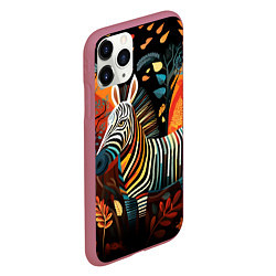 Чехол iPhone 11 Pro матовый Зебра в стиле фолк-арт, цвет: 3D-малиновый — фото 2