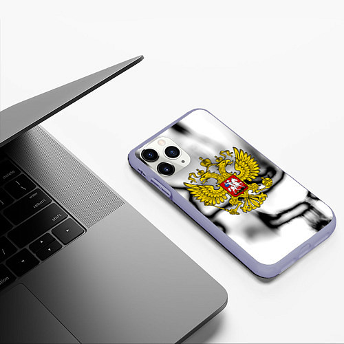 Чехол iPhone 11 Pro матовый Герб РФ черно белый / 3D-Светло-сиреневый – фото 3