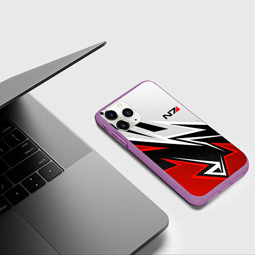 Чехол iPhone 11 Pro матовый N7 mass effect - white and red / 3D-Фиолетовый – фото 3