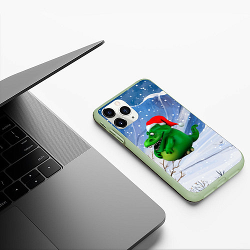 Чехол iPhone 11 Pro матовый Толстый дракон на снежном фоне / 3D-Салатовый – фото 3