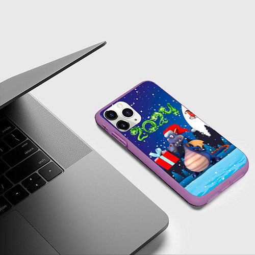 Чехол iPhone 11 Pro матовый Cиний дракон / 3D-Фиолетовый – фото 3