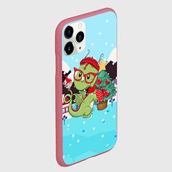Чехол iPhone 11 Pro матовый Маленький дракон у елки, цвет: 3D-малиновый — фото 2