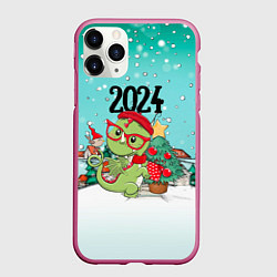 Чехол iPhone 11 Pro матовый Дракончик у елки, цвет: 3D-малиновый