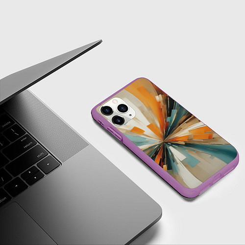 Чехол iPhone 11 Pro матовый Цветная абстракция - нейросеть / 3D-Фиолетовый – фото 3