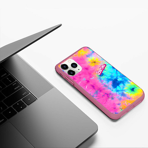 Чехол iPhone 11 Pro матовый Barbie - floral pattern - tie-dye / 3D-Малиновый – фото 3