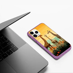 Чехол iPhone 11 Pro матовый Три жирафа в стиле фолк-арт, цвет: 3D-фиолетовый — фото 2