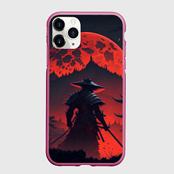 Чехол iPhone 11 Pro матовый Samurai and red moon - нейросеть, цвет: 3D-малиновый